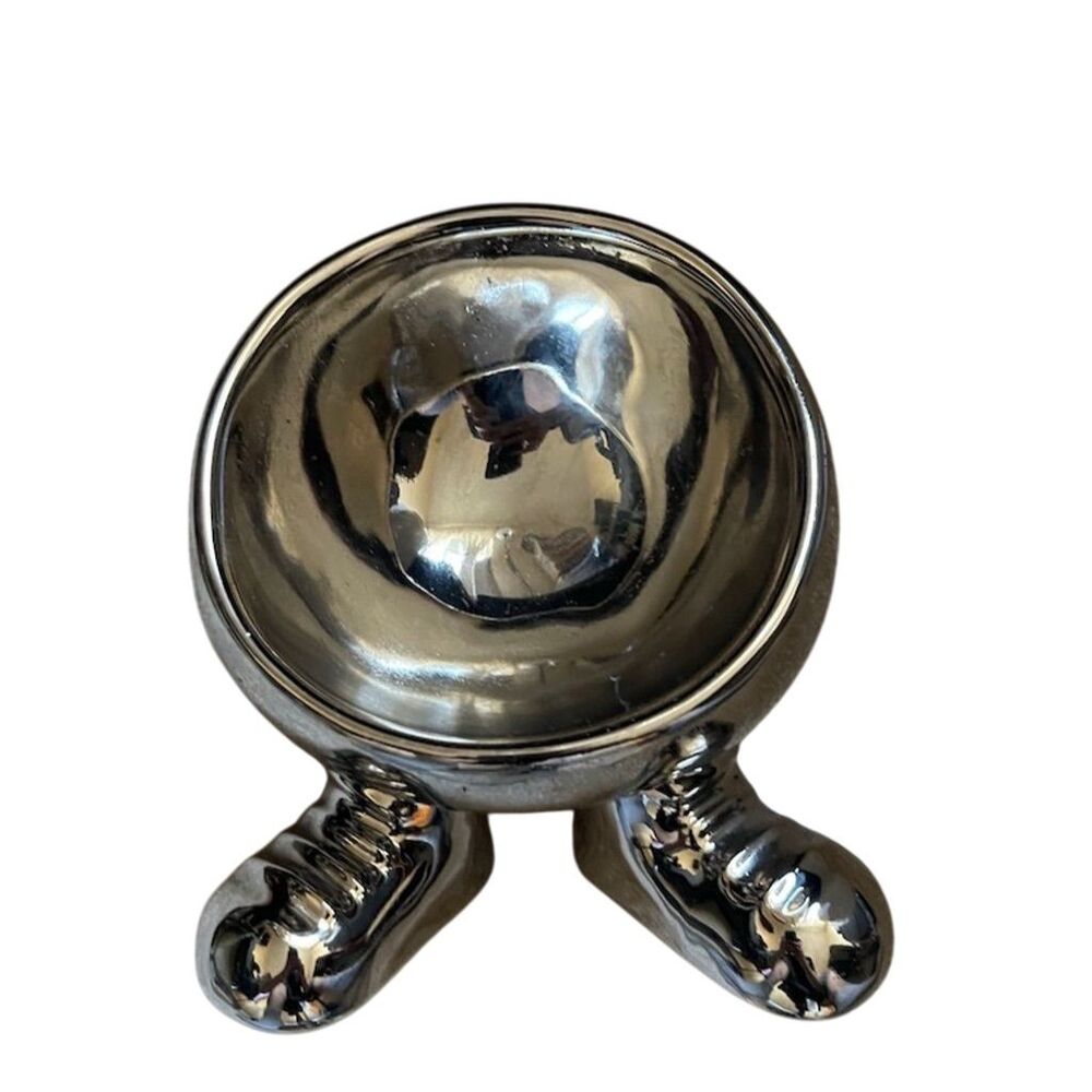 Quirky Footed Ceramic Key Holder Bowl Silver Round Contemporary Design